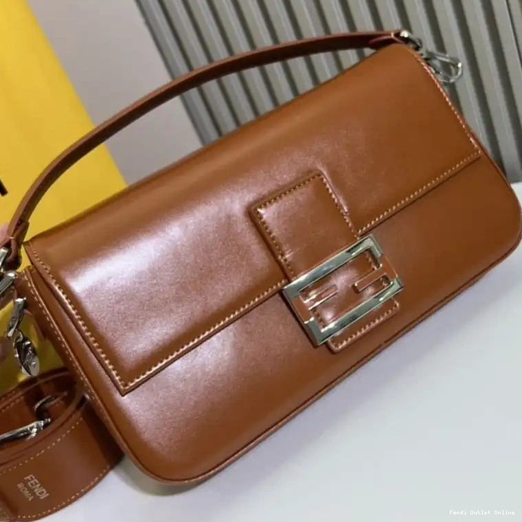 Affordable Leather Fendi Baguette Bag In Smooth Brown Tiffany Medium 0613